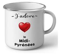 Fabulous Mug en métal émaille J'adore Le Midi Pyrenees Region Toulouse Blanc G