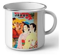 Fabulous Mug en métal émaille Japon Nikko Affiche Vintage Blanc G