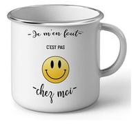 Fabulous Mug en métal émaille Je M'en Fout C'Est Pas Chez Moi Emoji Blanc G