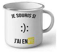 Fabulous Mug en métal émaille Je Souris Si J'Ai Envie Emoticone Blanc G