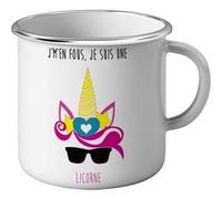Fabulous Mug en métal émaille J'M'En Fous Je Suis Une Licorne Blanc G