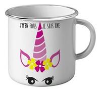 Fabulous Mug en métal émaille J'M'En Fous Je Suis Une Licorne Dessin Blanc G