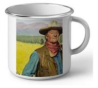 Fabulous Mug en métal émaille John Wayne Peinture Norman Rockwell Blanc G