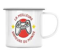 Fabulous Mug en métal émaille La Meilleure Gameuse du Monde Blanc G