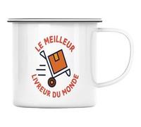 Fabulous Mug en métal émaille Le Meilleur Livreur du Monde Blanc G
