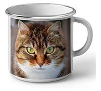 Fabulous Mug en métal émaille Magnifique Chat Tigre a Poil Long Gros Plan Blanc G