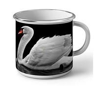 Fabulous Mug en Métal Emaillé Magnifique Cygne Blanc Sur Un Lac Photo Nature Oiseau