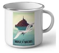Fabulous Mug en métal émaille Mont Saint Michel France Affiche Vintage Blanc G