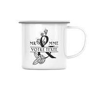 Fabulous Mug en Métal Emaillé Mr & Mme Illustration Floral Nom ou Texte Personnalisable Anniversaire Idée Cadeau Mariés Anniversaire Mariage