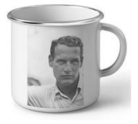 Fabulous Mug en métal émaille Paul Newman Vintage Portrait Blanc G