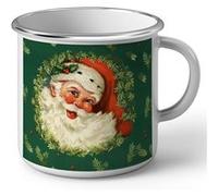 Fabulous Mug en métal émaille Pere Noel Sapin Mignon Peinture 50's Blanc