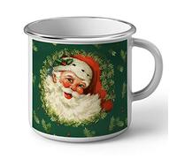 Fabulous Mug en métal émaille Pere Noel Sapin Mignon Peinture 50's Blanc