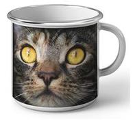 Fabulous Mug en métal émaille Portrait Chat Tigre Europeen Yeux Jaunes Blanc G