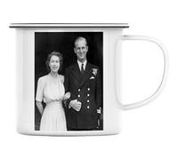 Fabulous Mug en métal émaille Reine Elisabeth II Prince Philip 1945 Blanc G