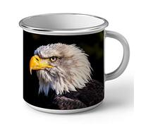 Fabulous Mug en Métal Emaillé Tete Aigle Pygargue Embleme Etats Unis Photo Oiseau De Proie