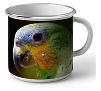 Fabulous Mug en métal émaille Tete de Perroquet Multicolor Gros Plan Blanc G