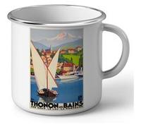 Fabulous Mug en métal émaille Thonon Lac Montagne Affiche Vintage Blanc G
