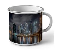 Fabulous Mug en Métal Emaillé Vue De Dubaï La Nuit Ville Illuminée Paysage Urbain