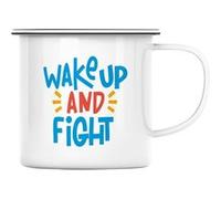 Fabulous Mug en métal émaille Wake Up and Fight Blanc G