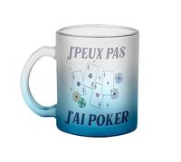 Fabulous Mug en Verre Bleu - J'Peux Pas J'ai Poker Casino Jeu Argent Carte
