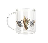 Fabulous Mug Verre Double Paroi - 3 Coquillages antiques Mer Biologie Illustration Ancienne - Tasse a Cafe et The Isotherme 330ml Effet Suspendu Anti-Brulure Imprime en France