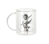 Fabulous Mug Verre Double Paroi - Ange De Noel Vintage Retro Dessin Noir et Blanc - Tasse a Cafe et The Isotherme 330ml Effet Suspendu Anti-Brulure Imprime en France