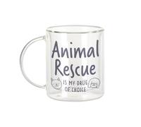 Fabulous Mug Verre Double Paroi - Animal Rescue Is my Drug of choice Cat Dog - Tasse a Cafe et The Isotherme 330ml Effet Suspendu Anti-Brulure Imprime en France