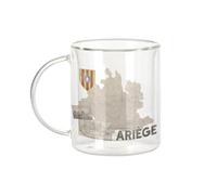 Fabulous Mug Verre Double Paroi - Ariège 09 Departement Foix Carte Ancienne Occitanie - Tasse a Cafe et The Isotherme 330ml Effet Suspendu Anti-Brulure Imprime en France