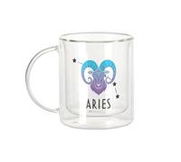 Fabulous Mug Verre Double Paroi - Aries Astrology Sign Celestial Solar Prediction - Tasse a Cafe et The Isotherme 330ml Effet Suspendu Anti-Brulure Imprime en France