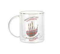 Fabulous Mug Verre Double Paroi - Bagpipe - Money Can't Buy Happiness Music United Kingdom Tasse a Cafe et The Isotherme 330ml Effet Suspendu Anti-Brulure Imprime en France