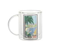 Fabulous Mug Verre Double Paroi - Bandol Cote d'Azur Affiche Poster Vintage Voyage Art Deco 30's - Tasse a Cafe et The Isotherme 330ml Effet Suspendu Anti-Brulure Imprime en France