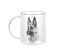 Fabulous Mug Verre Double Paroi - Berger Allemand Gros Chien Art Encre Noir et Blanc Mignon - Tasse a Cafe et The Isotherme 330ml Effet Suspendu Anti-Brulure Imprime en France