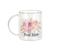Fabulous Mug Verre Double Paroi - Best Man Wedding Bridal Watercolor Bouquet - Tasse a Cafe et The Isotherme 330ml Effet Suspendu Anti-Brulure Imprime en France