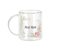Fabulous Mug Verre Double Paroi - Best Man Wedding Bride Floral Frame - Tasse a Cafe et The Isotherme 330ml Effet Suspendu Anti-Brulure Imprime en France