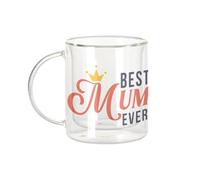 Fabulous Mug Verre Double Paroi - Best Mum Ever Crown Queen Mother - Tasse a Cafe et The Isotherme 330ml Effet Suspendu Anti-Brulure Imprime en France
