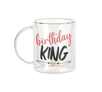 Fabulous Mug Verre Double Paroi - Birthday King Anniversaire Calligraphie Message - Tasse a Cafe et The Isotherme 330ml Effet Suspendu Anti-Brulure Imprime en France