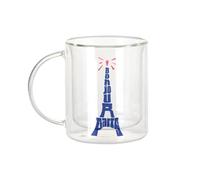Fabulous Mug Verre Double Paroi - Bonjour Paris Tour eiffel France Voyage Ville Vacances - Tasse a Cafe et The Isotherme 330ml Effet Suspendu Anti-Brulure Imprime en France