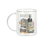 Fabulous Mug Verre Double Paroi - Budapest Vintage Collage Vintage Voyage Hongrie - Tasse a Cafe et The Isotherme 330ml Effet Suspendu Anti-Brulure Imprime en France