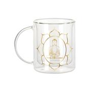 Fabulous Mug Verre Double Paroi - Buddha Dore Lotus Meditation Bien Etre Buddhisme Mandala - Tasse a Cafe et The Isotherme 330ml Effet Suspendu Anti-Brulure Imprime en France