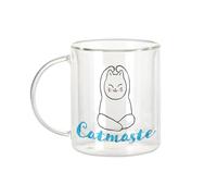 Fabulous Mug Verre Double Paroi - Catmaste Namaste Cat Pets Yoga - Tasse a Cafe et The Isotherme 330ml Effet Suspendu Anti-Brulure Imprime en France