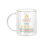 Fabulous Mug Verre Double Paroi - Certifié meilleur Beau Fils de l'univers Famille - Tasse a Cafe et The Isotherme 330ml Effet Suspendu Anti-Brulure Imprime en France