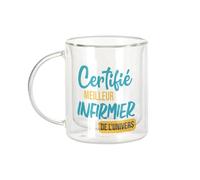 Fabulous Mug Verre Double Paroi - Certifié meilleur Infirmier de l'univers Hopital Medecine - Tasse a Cafe et The Isotherme 330ml Effet Suspendu Anti-Brulure Imprime en France