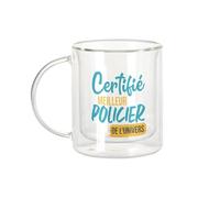 Fabulous Mug Verre Double Paroi - Certifié meilleur Policier de l'univers Police Gendarmerie - Tasse a Cafe et The Isotherme 330ml Effet Suspendu Anti-Brulure Imprime en France