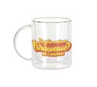 Fabulous Mug Verre Double Paroi - Certifiée meilleure Chasseuse de l'univers Chasse Gibier Nature - Tasse a Cafe et The Isotherme 330ml Effet Suspendu Anti-Brulure Imprime en France