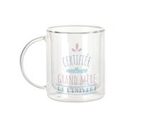 Fabulous Mug Verre Double Paroi - Certifiée meilleure Grand mère de l'univers - Tasse a Cafe et The Isotherme 330ml Effet Suspendu Anti-Brulure Imprime en France