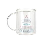 Fabulous Mug Verre Double Paroi - Certifiée meilleure Petite-fille de l'univers Papy Mamie Grand Mere Pere - Tasse a Cafe et The Isotherme 330ml Effet Suspendu Anti-Brulure Imprime en France