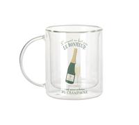 Fabulous Mug Verre Double Paroi - Champagne - L'argent ne Fait Pas le Bonheur Lifestyle Luxe Tasse a Cafe et The Isotherme 330ml Effet Suspendu Anti-Brulure Imprime en France