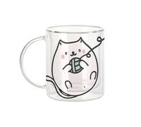 Fabulous Mug Verre Double Paroi - Chat Pelotte de Laine Dessin Mignon Kawai - Tasse a Cafe et The Isotherme 330ml Effet Suspendu Anti-Brulure Imprime en France