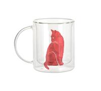 Fabulous Mug Verre Double Paroi - Chat Rouge Illustration Dessin Art Modern Polygones - Tasse a Cafe et The Isotherme 330ml Effet Suspendu Anti-Brulure Imprime en France