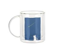 Fabulous Mug Verre Double Paroi - Chaton Sous Une Etoile Filante Illustration Dessin Nuit Ciel - Tasse a Cafe et The Isotherme 330ml Effet Suspendu Anti-Brulure Imprime en France